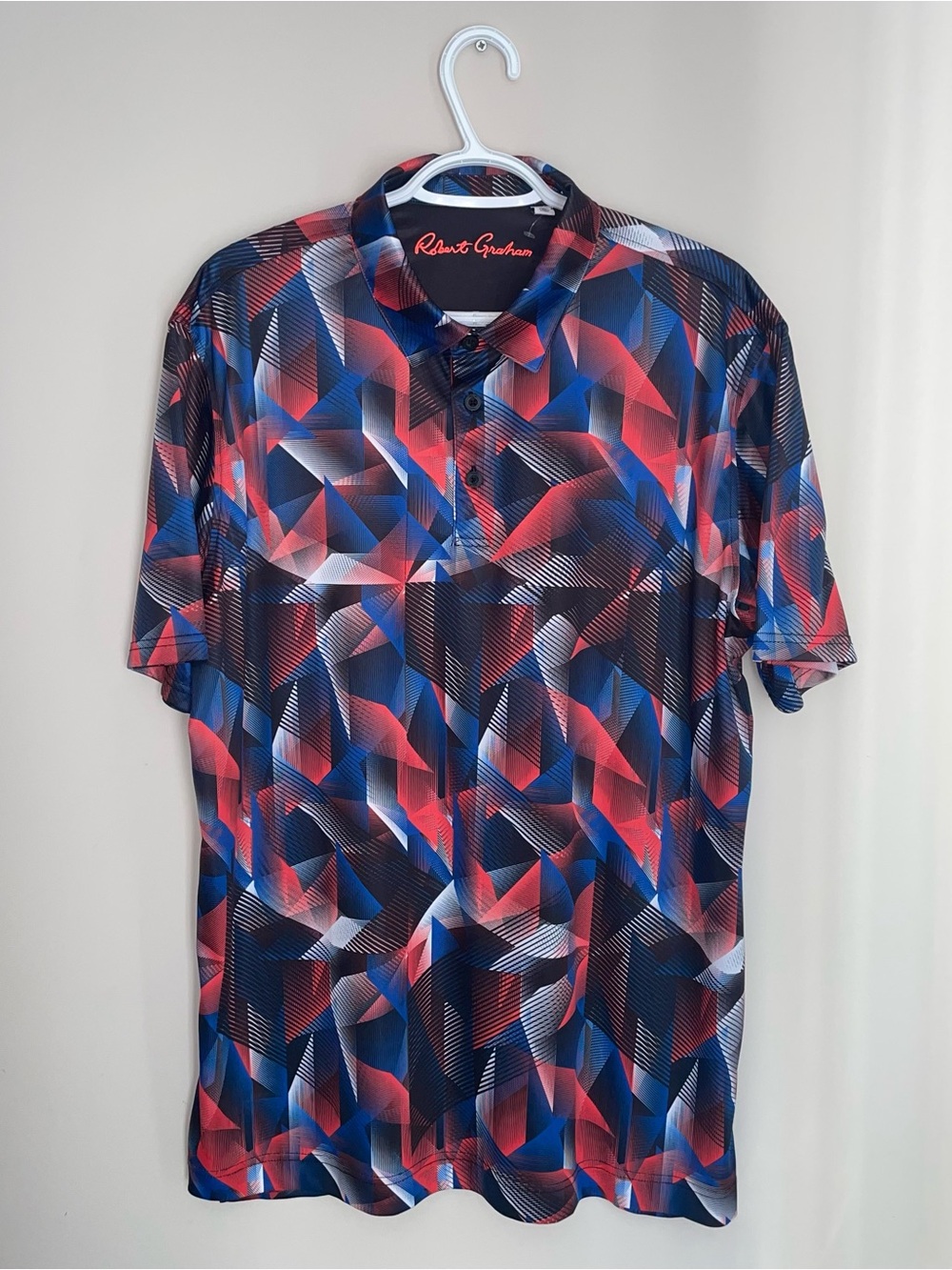 Robert Graham Mens XL Performance Polo Geometric Abstract Red White Blue (A3)